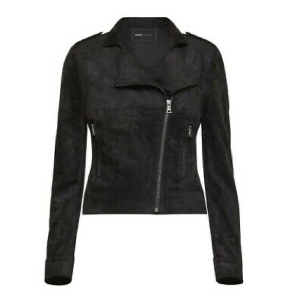 ❤️ Bcbgmaxazria Womens Christian Black Faux Suede Moto Jacket Size S - Picture 1 of 7